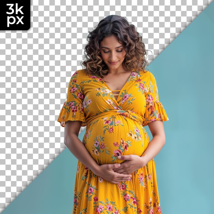 PSD uma mulher grávida está em frente a uma foto em preto e branco