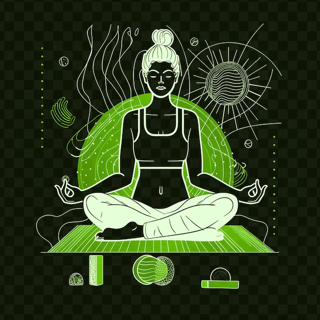 PSD uma mulher meditando em posição de lótus em um fundo verde com as palavras meditar na frente