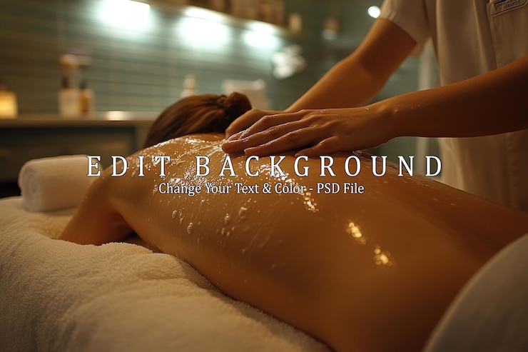 PSD uma mulher recebendo uma massagem com óleo nas costas em um spa