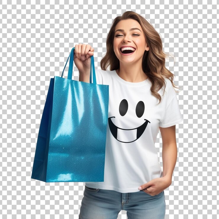 PSD uma mulher segurando uma bolsa com as palavras livres sobre ele