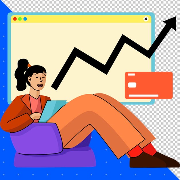 uma mulher senta-se num sofá com um gráfico acima da cabeça
