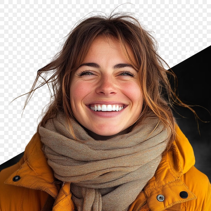 PSD uma mulher sorrindo e sorrindo com um sorriso no rosto
