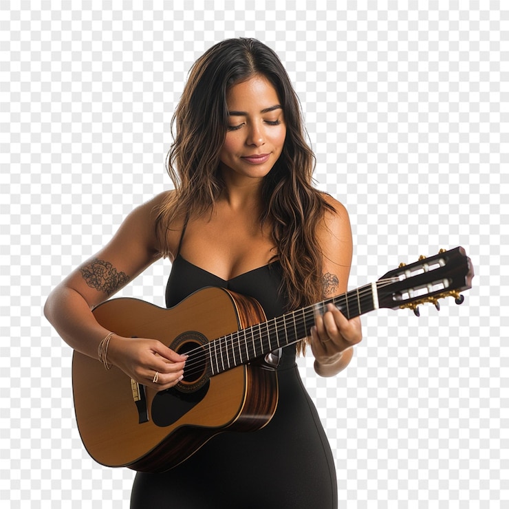PSD uma mulher tocando guitarra com uma tatuagem no braço