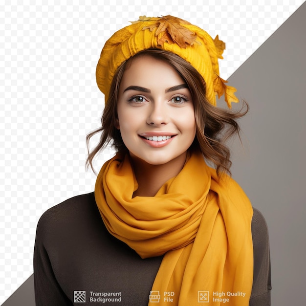 Uma mulher usando um lenço amarelo com a palavra 