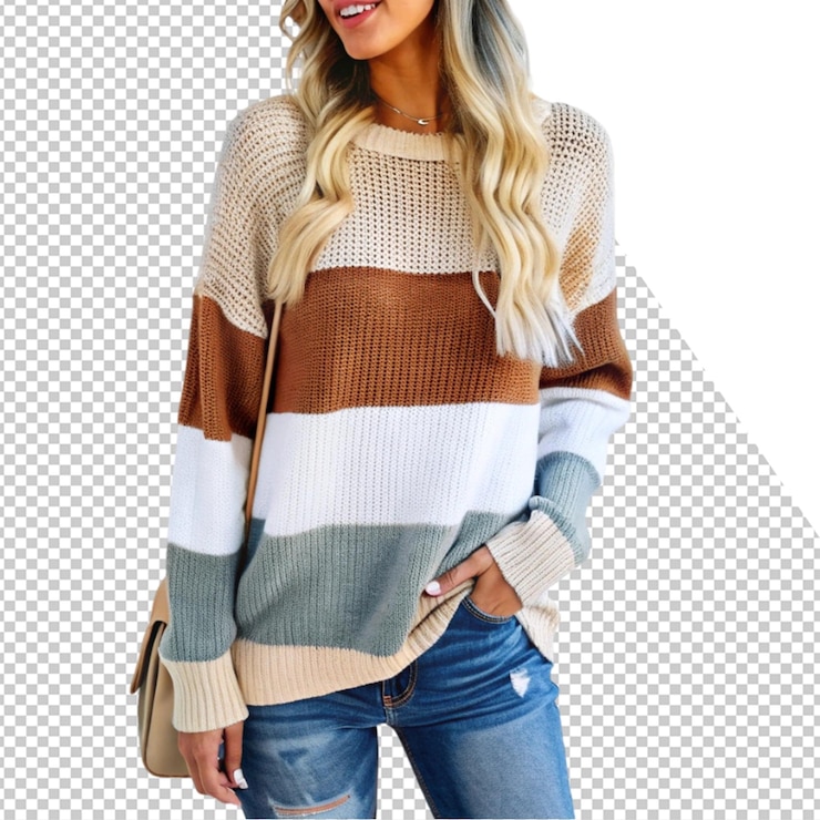 PSD uma mulher vestindo um suéter com um chapéu e um suéter que diz que ela é uma garota de moda