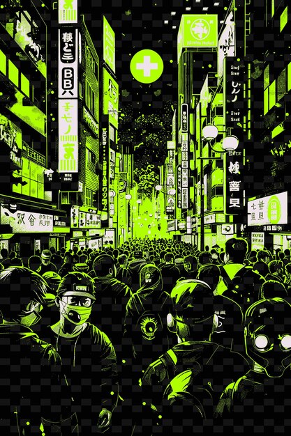 PSD uma multidão de pessoas está reunida em uma rua com uma luz verde