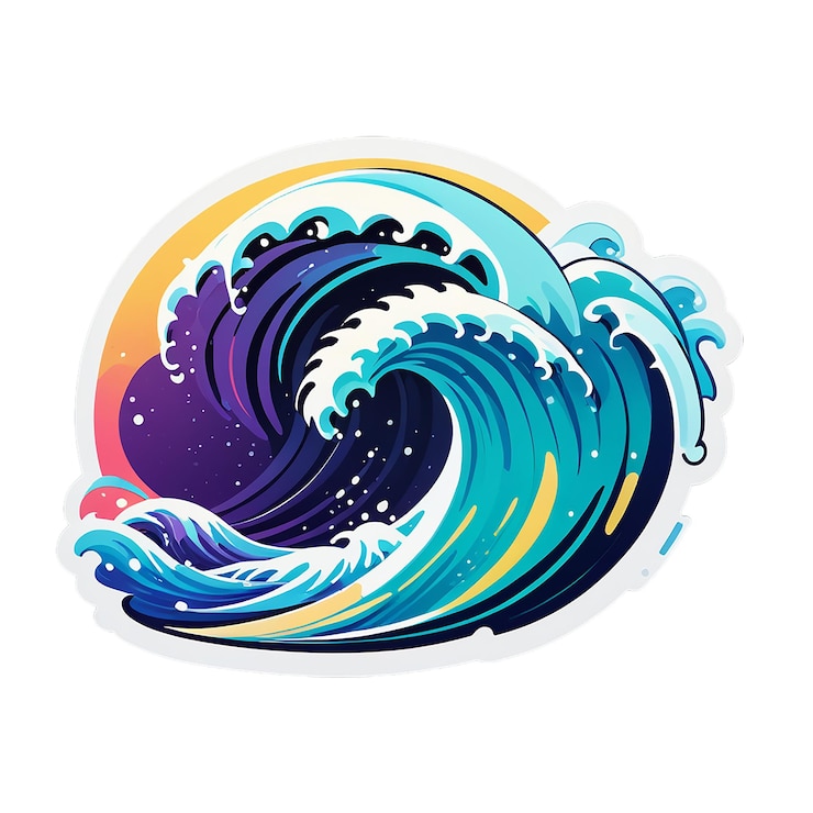PSD uma onda colorida com a palavra oceano nela
