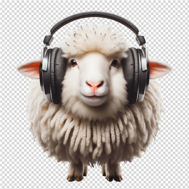 Uma ovelha com fones de ouvido e uma foto de uma ovel ha com fones-de- ouvido