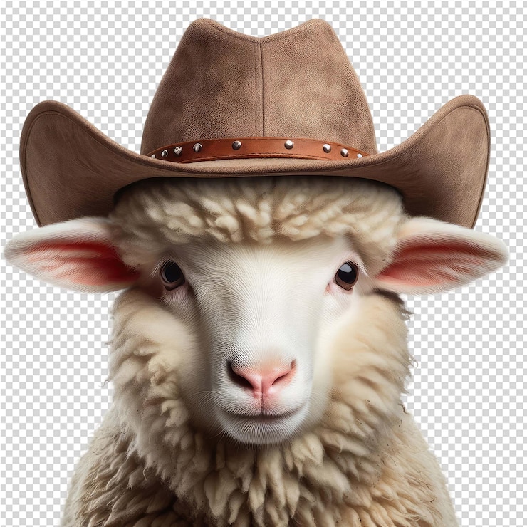 PSD uma ovelha com um chapéu de cowboy na cabeça