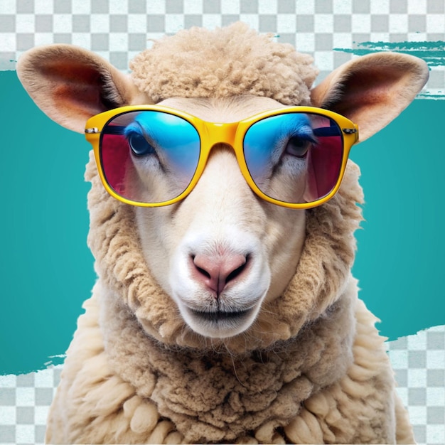 Uma ovelha engraçada usando óculos de sol isolada