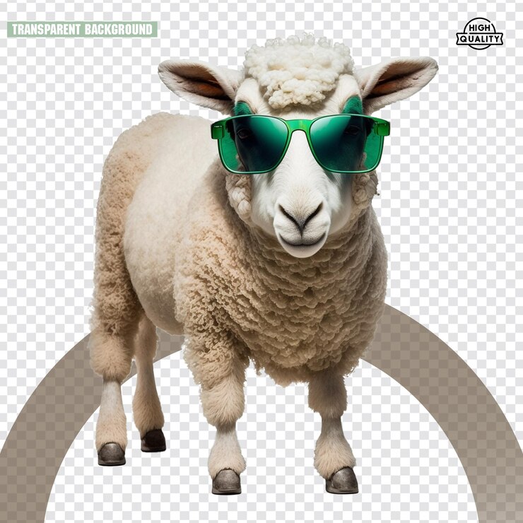 PSD uma ovelha usando óculos verdes e um par de óculos de sol verdes