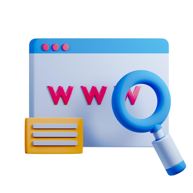 Uma página da web azul e branca com uma lupa e uma página da web azul e branca.