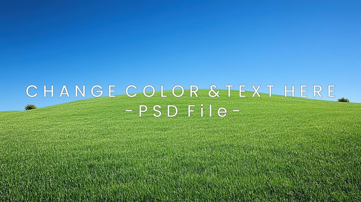 PSD uma paisagem serena com uma colina verde sob um céu azul claro