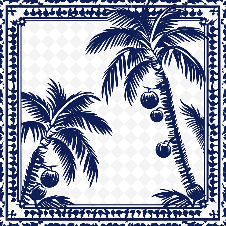 PSD uma palmeira com um fundo azul com uma moldura que diz "palmeiras de citação"