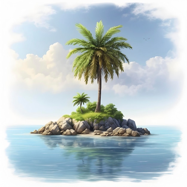 PSD uma palmeira solitária na pequena ilha
