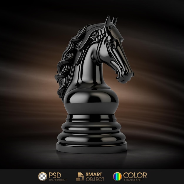 Peças de xadrez de cavalo 3d em preto e branco com um reflexo