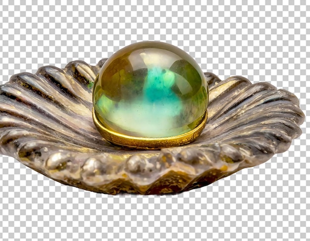 Uma pedra preciosa lisa, lustrosa e redonda produzida dentro da concha de um molusco