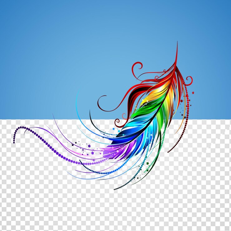 PSD uma pena colorida com a palavra arco-íris