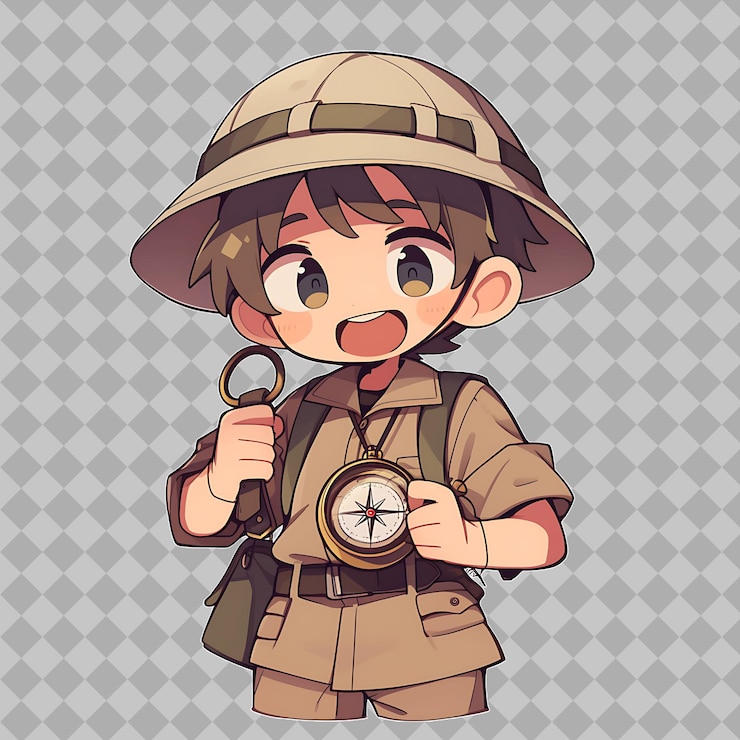 PSD uma personagem de desenho animado com uma bússola e uma bússula