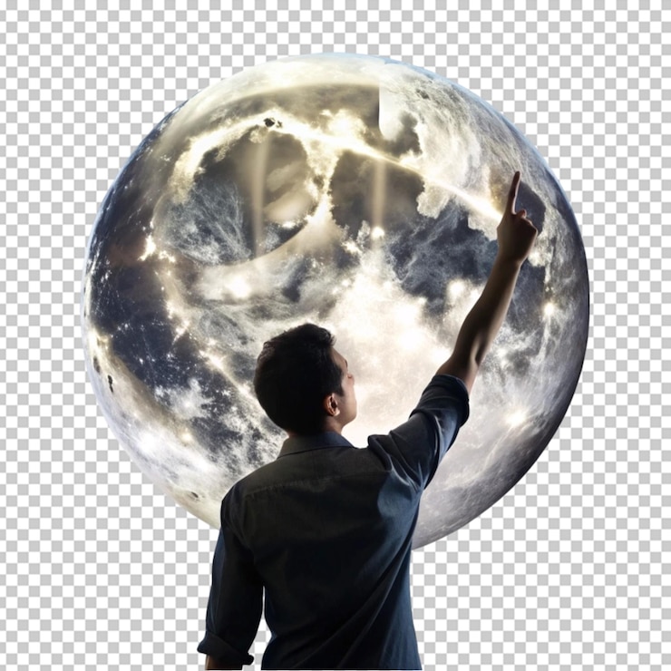 PSD uma pessoa com uma mão apontando para a lua