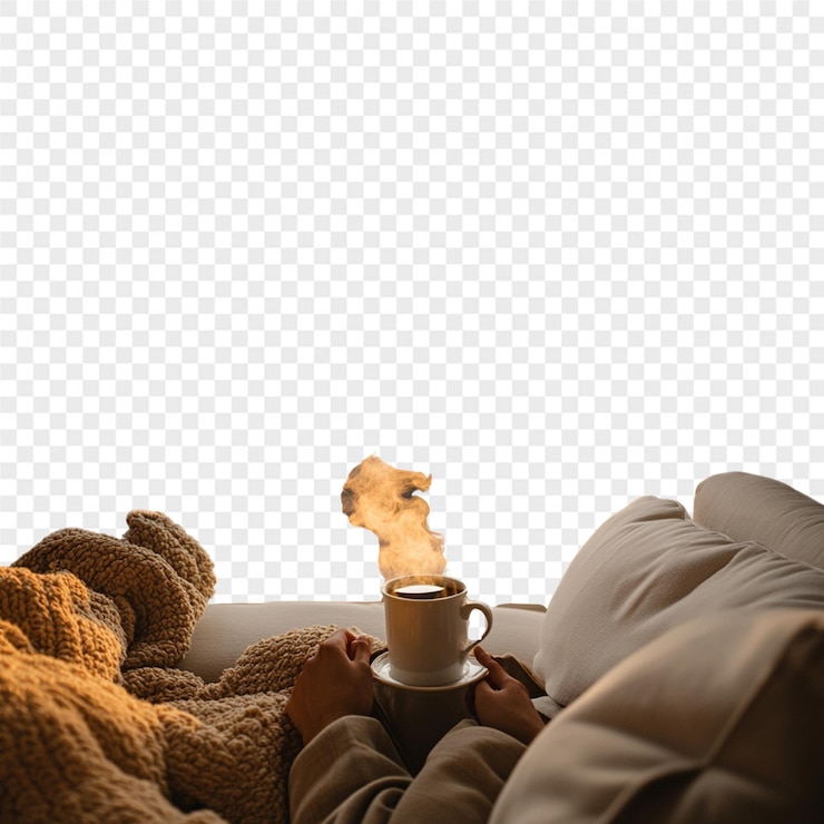 PSD uma pessoa está deitada em um sofá com uma chávena de café