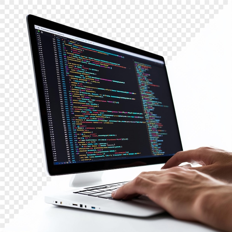 PSD uma pessoa está usando um laptop com o código da palavra na tela
