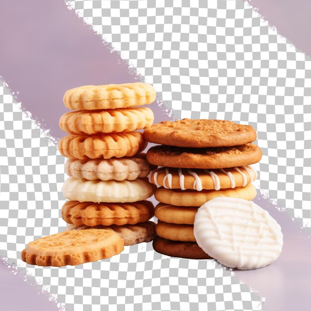 PSD uma pilha de biscoitos com um fundo branco com uma imagem de biscoito nele