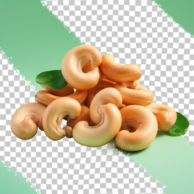 PSD uma pilha de caju com fundo verde com fundo verde e branco