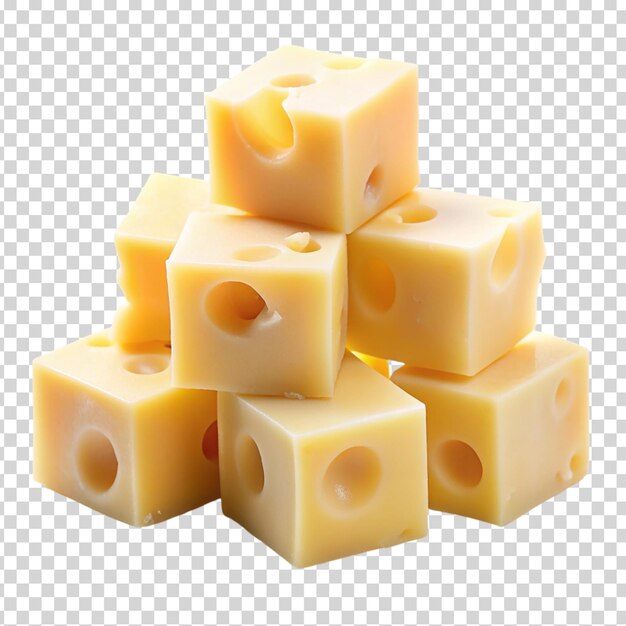 PSD uma pilha de cubos de queijo em fundo transparente