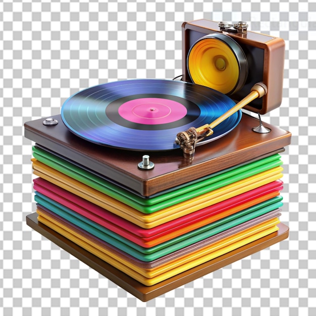 PSD uma pilha de discos de vinil 3d coloridos com vintage em fundo transparente