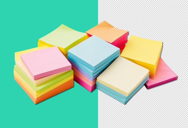 Uma pilha de papéis adesivos coloridos em png