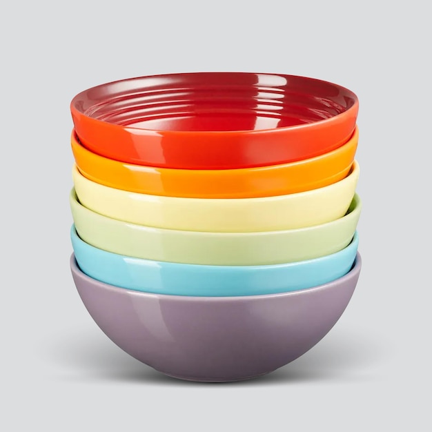 Uma pilha de tigelas de cerâmica coloridas