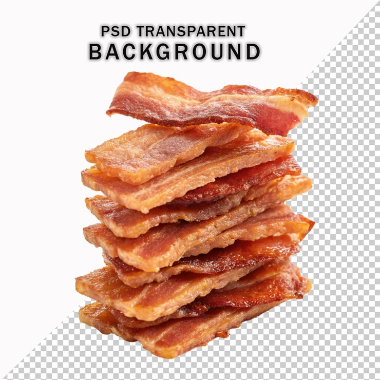 PSD uma pilha de tiras de bacon crocante psd fundo transparente