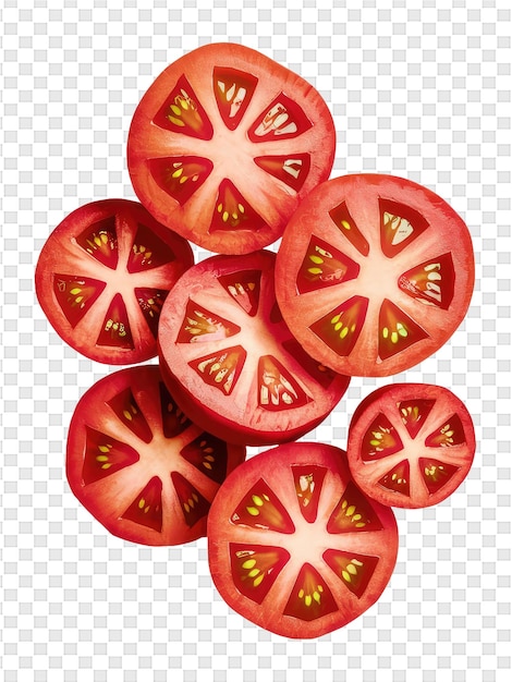 Uma pilha de tomates vermelhos com letras amarelas sobre eles