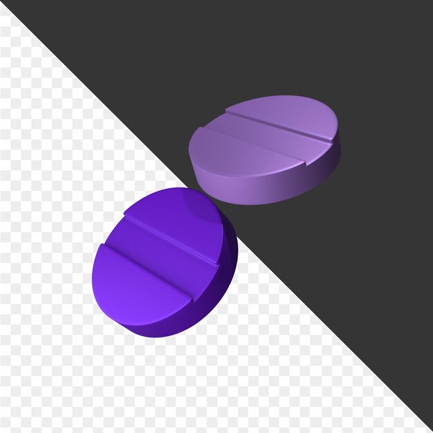 uma pílula roxa em um fundo branco com um topo roxo