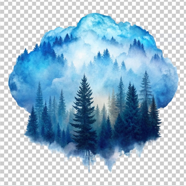PSD uma pintura a aquarela de uma nuvem azul em fundo transparente