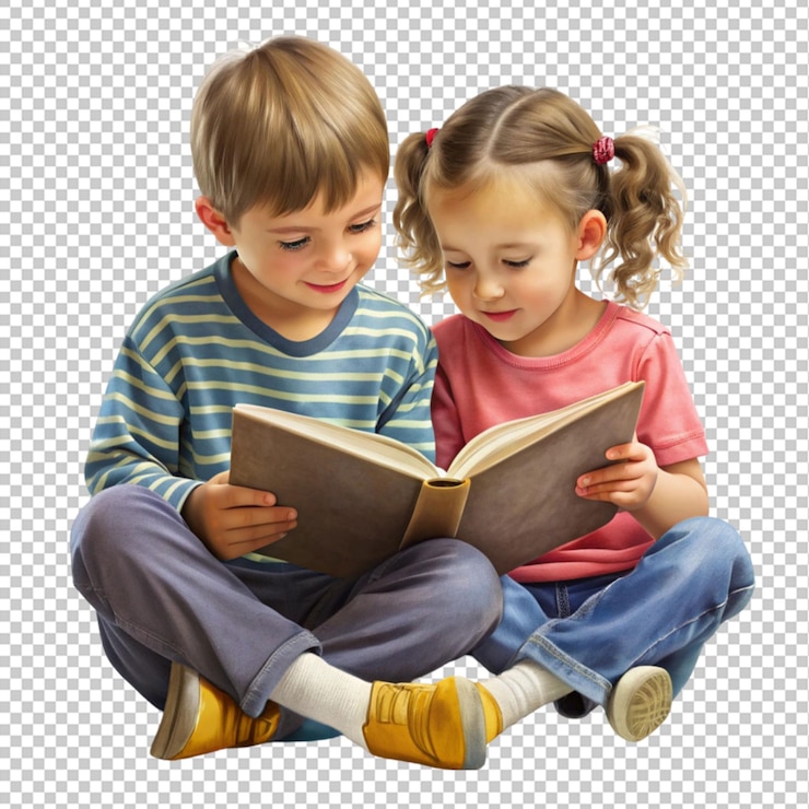 PSD uma pintura de duas crianças lendo um livro