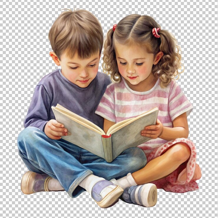 PSD uma pintura de duas crianças lendo um livro