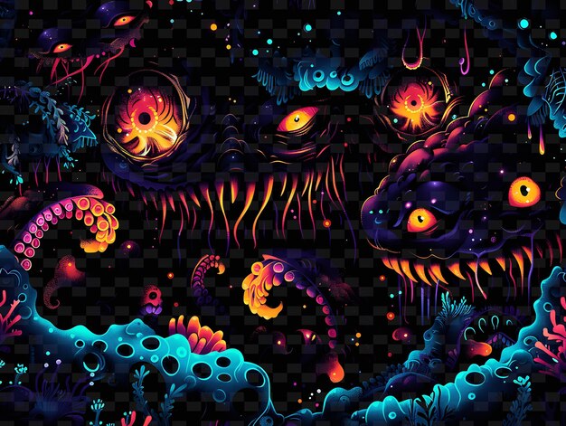 PSD uma pintura de um monstro com um rosto e olhos