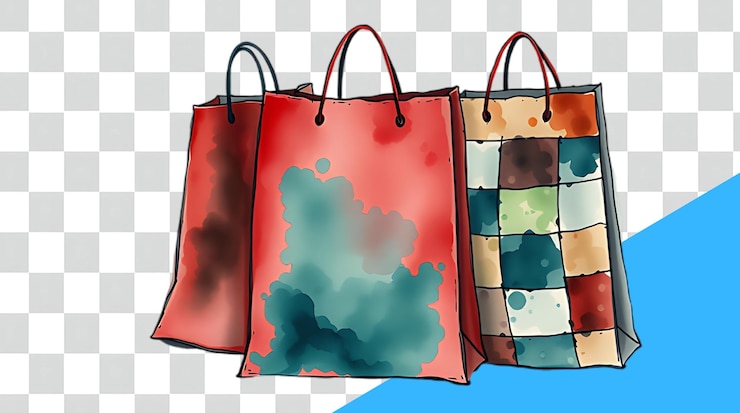PSD uma pintura de um saco com um padrão azul e verde nele