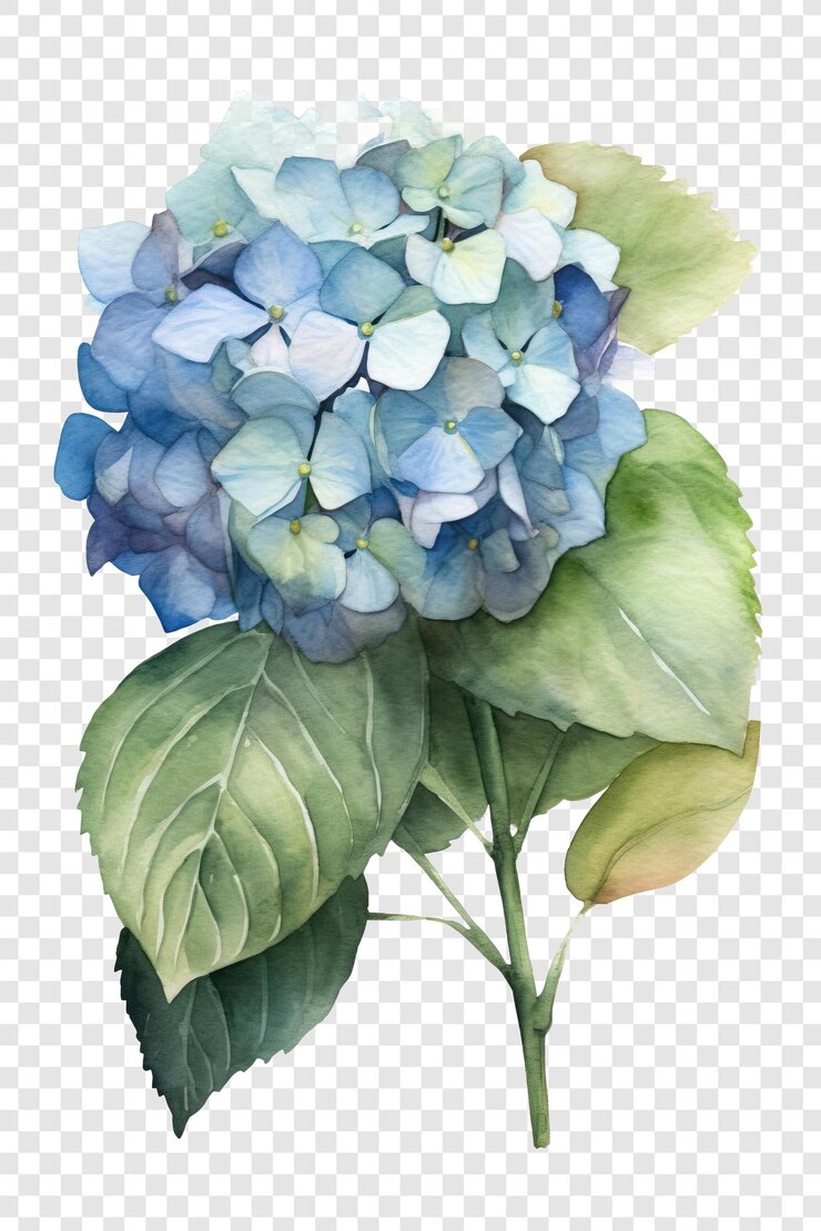 PSD uma pintura em aquarela de uma flor de hortênsia azul, hd png download