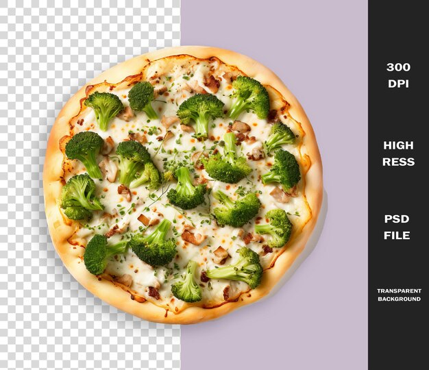 PSD uma pizza com brócolis e uma foto de uma pizza com fundo preto