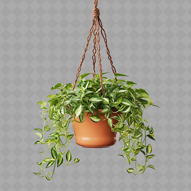 Uma planta pendurada de uma corda com uma planta em vaso pendurada dela
