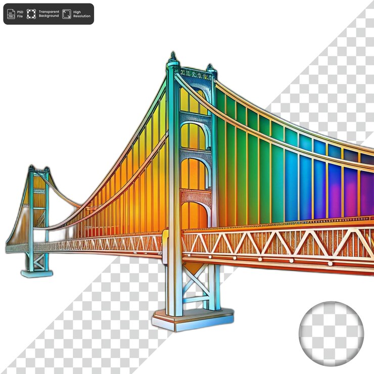 PSD uma ponte com uma ponte colorida de arco-íris no meio