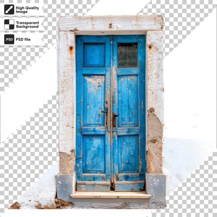 PSD uma porta azul com uma janela que diz a palavra citação sobre ele