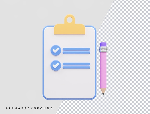 Uma prancheta com uma lista de verificação e um lápis à direita.