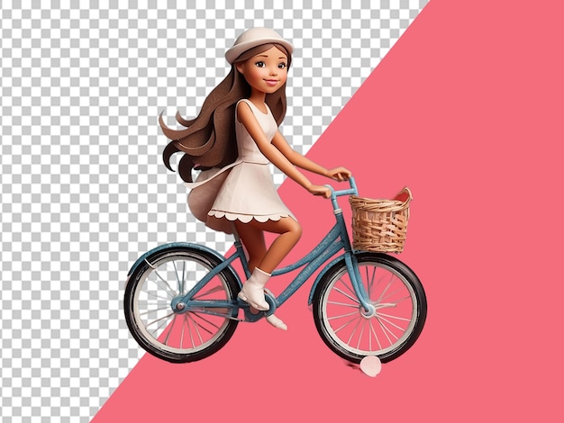 PSD uma rapariga bonita a andar de bicicleta com corações flutuantes.