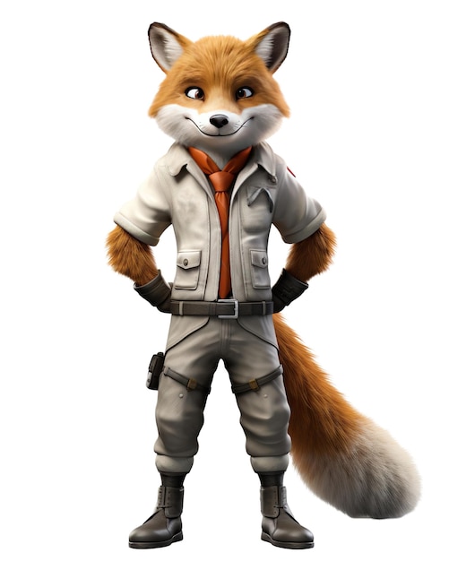 Uma raposa antropomórfica em uma jaqueta calças de carga e botas animais antropomórficos