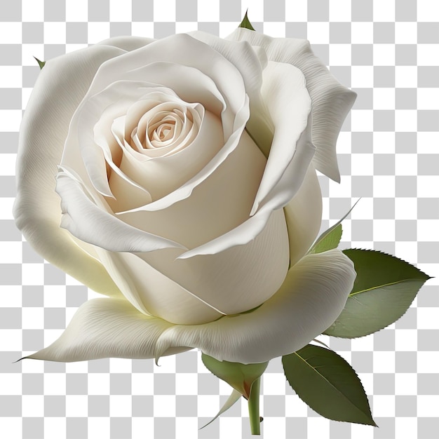 PSD uma rosa branca com folhas verdes e uma rosa branca.