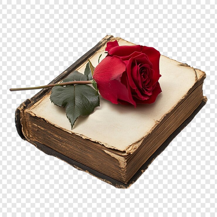 PSD uma rosa vermelha num livro antigo
